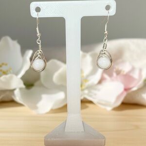 Wire Wrapped White Jade Earrings